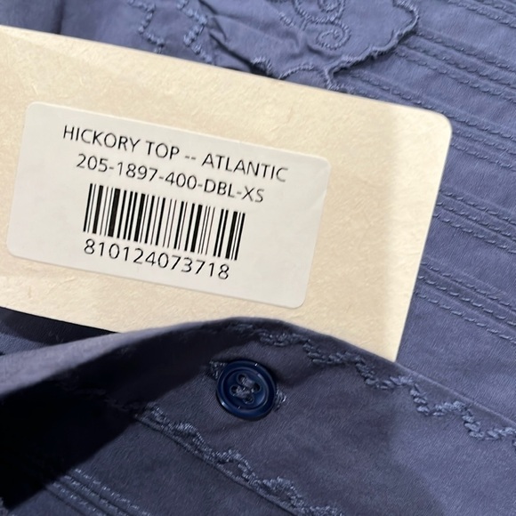 NWT Doen Blue Ruffle Collar Hickory Long Sleeve Blouse Top Atlantic Blue - Picture 8 of 9